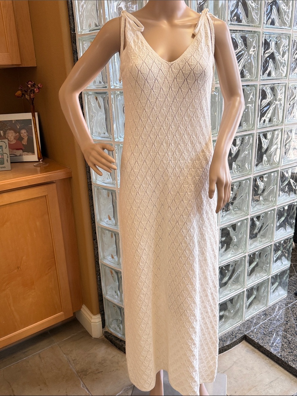 Zara Cream Knit Tie-Shoulder Maxi Dress Sz. M